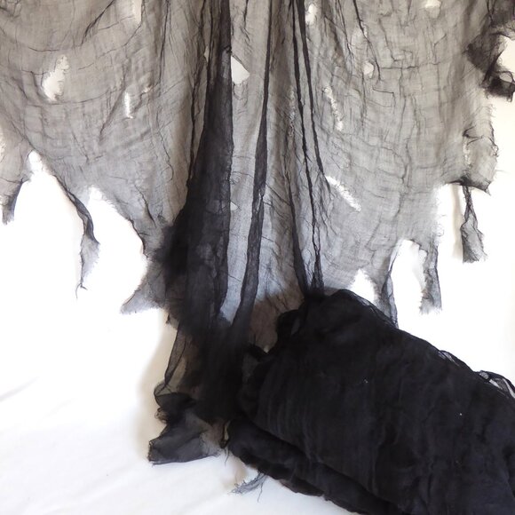 LOT OF 6 HALLOWEEN DECORATIVE BLACK CREEPY CLOTH SHEER FABRIC WINDOW DOOR - Picture 2 of 7
